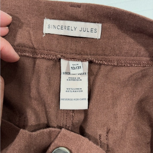 🌟🌟Sincerely Jules Women’s Linen Blend Casual Cargo Flare Pants - Brown 🌟🌟 - Picture 12 of 14